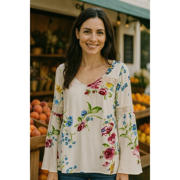 Modcloth Tops - Modcloth Blouse Top 2X Bell Sleeve Fairy Whismy Boho Ethereal Floral Hippie